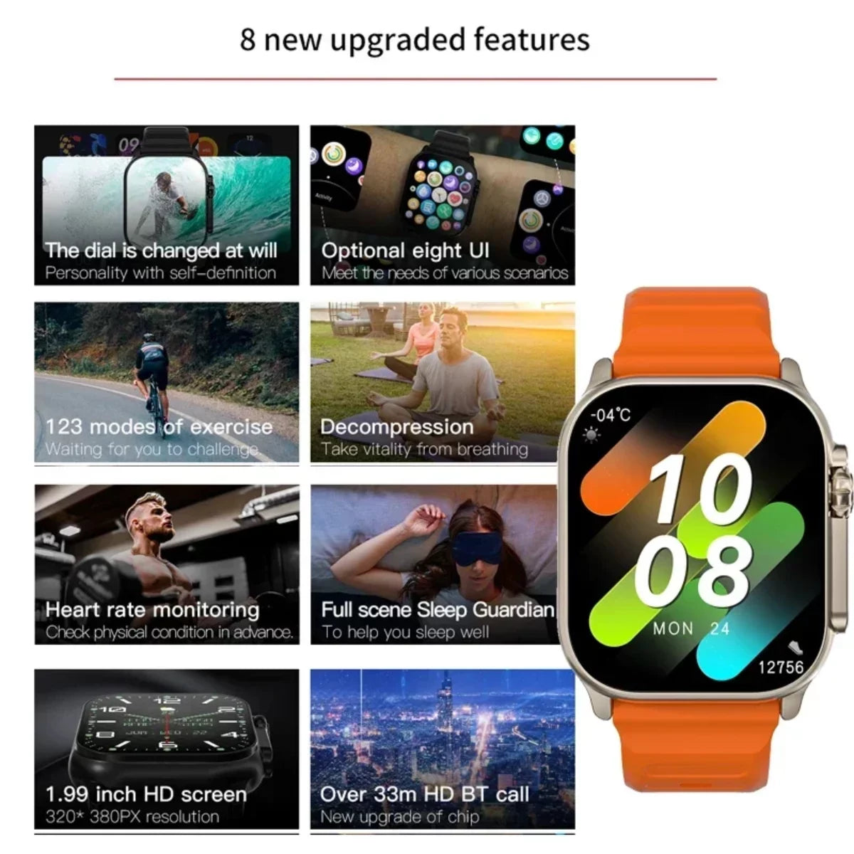 T900 Ultra 2 Smart Watch Men 49mm Series 8 2.3 "AMOLED Screen NFC Compass Waterproof For Apple Watch IWO Ultra 8 Smartwatch