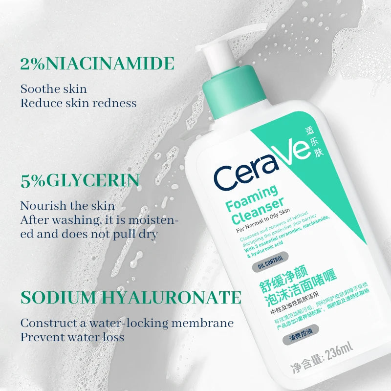 CeraVe Foaming Cleanser Daily Face Wash Facial Cleanser for Oily Skin Soothing Purifying Cleaning